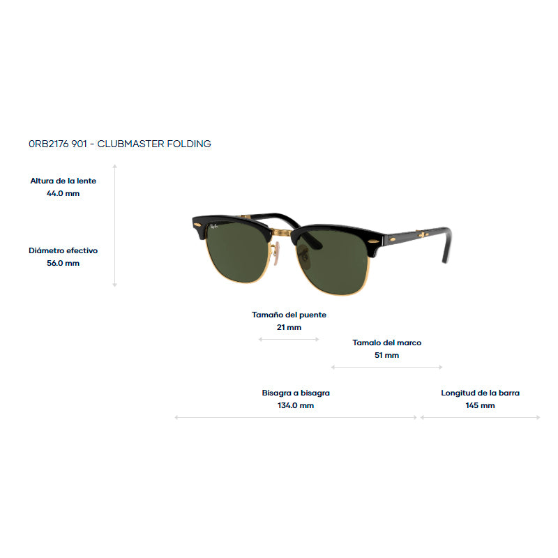 Ray Ban RB2176 Clubmaster folding Negro